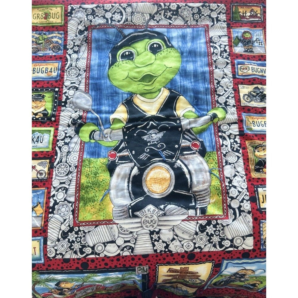 Biker Bugz quilt  Throw reversable bugs biker boots crew ride 53”x72”hand Made